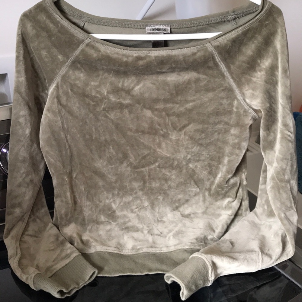 Express crushed velvet olive green shirt